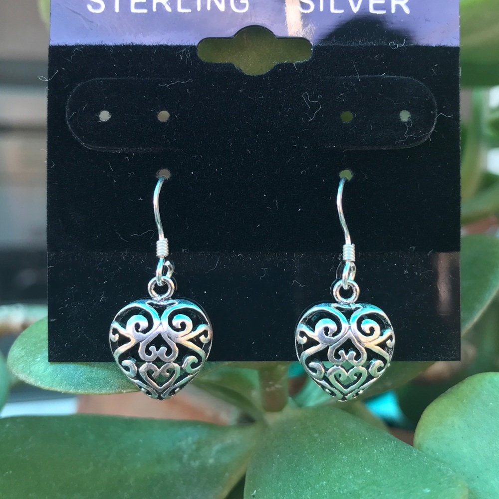 NEW Sterling Silver Filigree Heart Earrings
